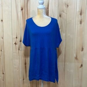Ali Miles Blue Cotton Linen Tunic‎ Top Plus Size 2X